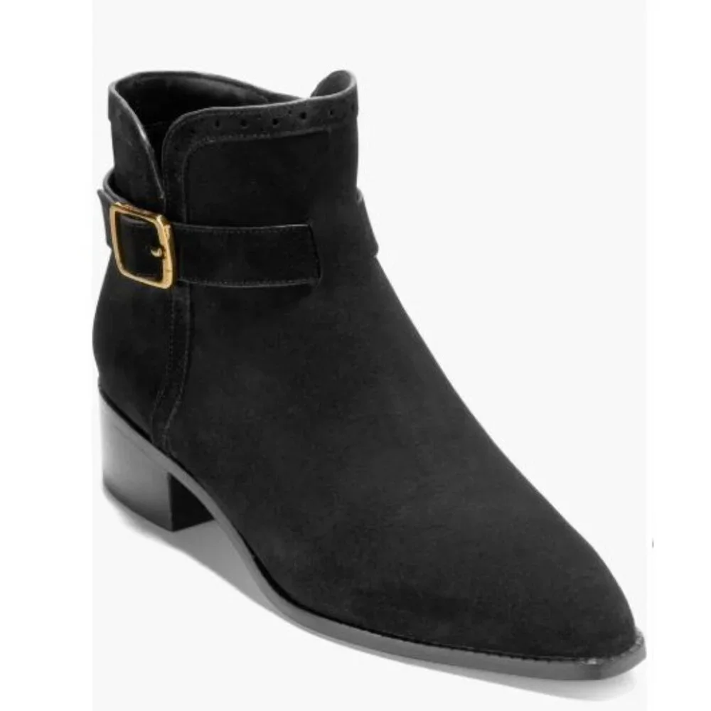 Cole Haan Womens Black Suede Side Zip Up Norella Buckle Ankle Bootie Sz 9 B New